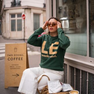 Le week-end. Sweatshirt Dunkelgrün/ beige